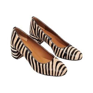 Zebra Print Block Heel Pumps - Tan/Black Women’s Shoes